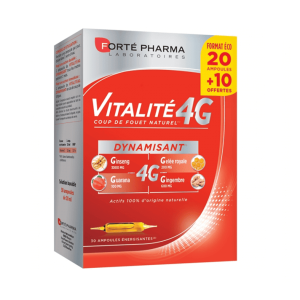 VITALITÉ 4 G DYNAMISANT 30 AMPOULES FORMAT ÉCO (20 + 10 OFFERTES)