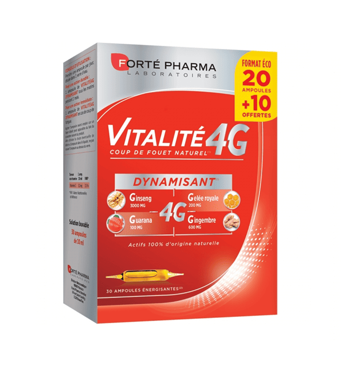 VITALITÉ 4 G DYNAMISANT 30 AMPOULES FORMAT ÉCO (20 + 10 OFFERTES)